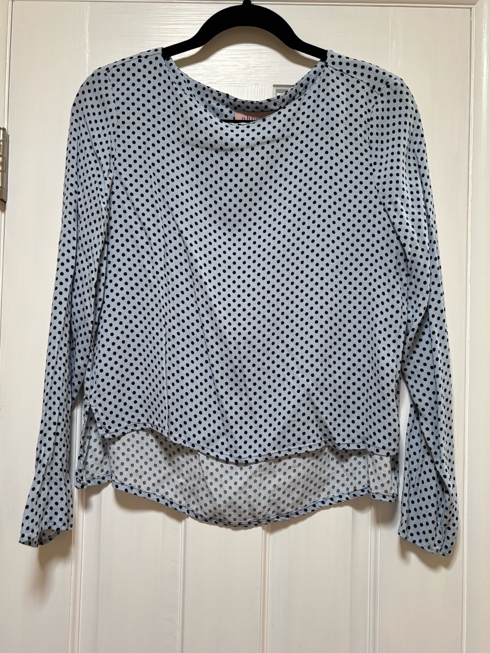 Philosophy Light Blue and Black Polka Dot Long-Sleeve Blouse
